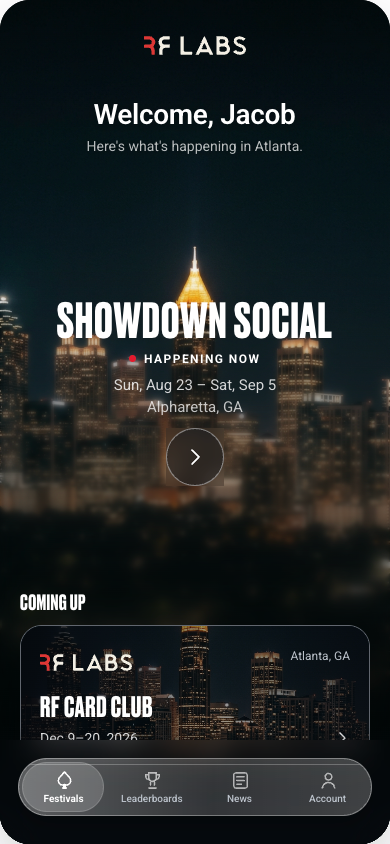RF Mobile festival home with Showdown Social in Atlanta and upcoming festivals